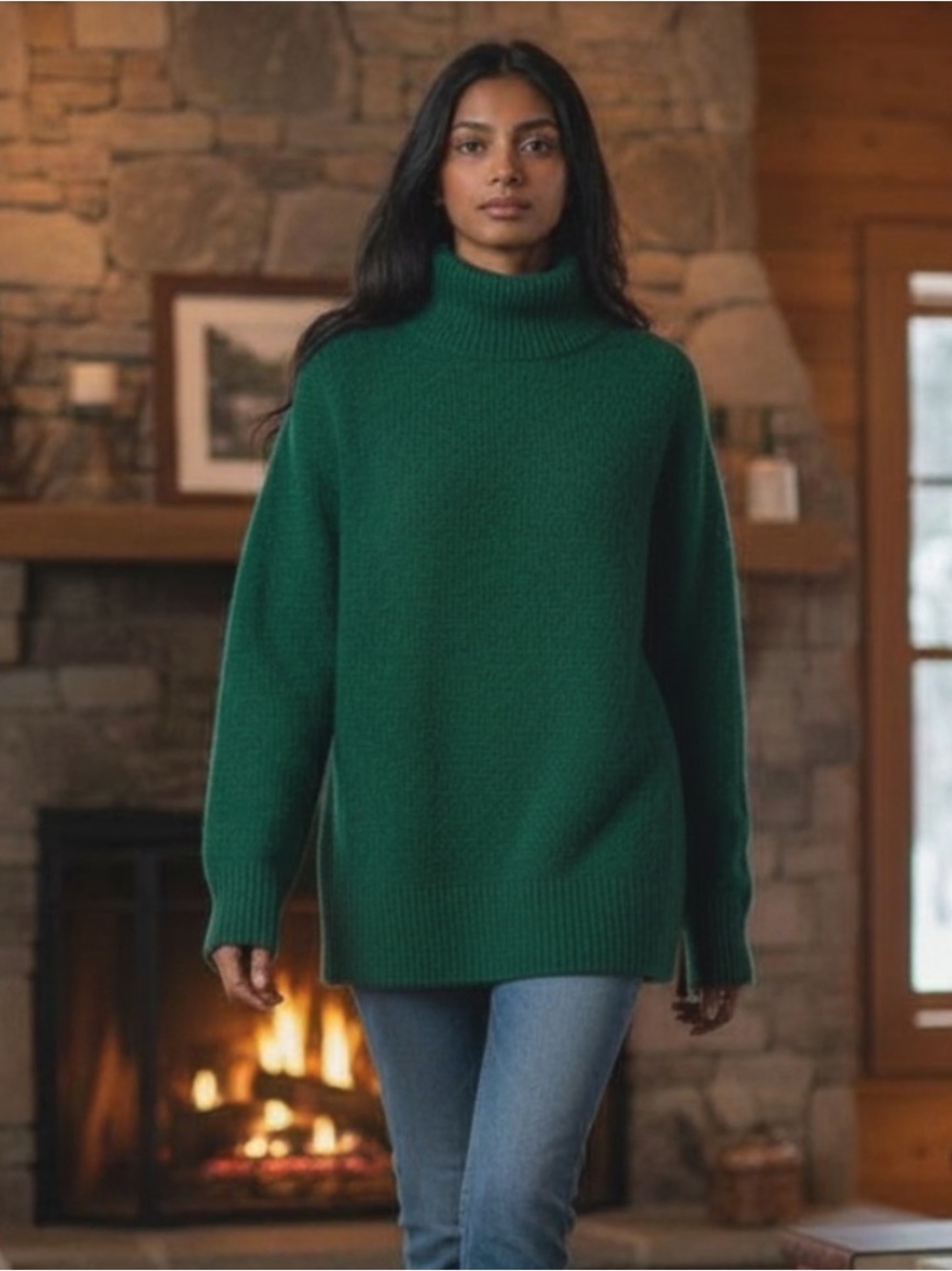 JCREW FACTORY MOCK NECK GREEN SWEATER